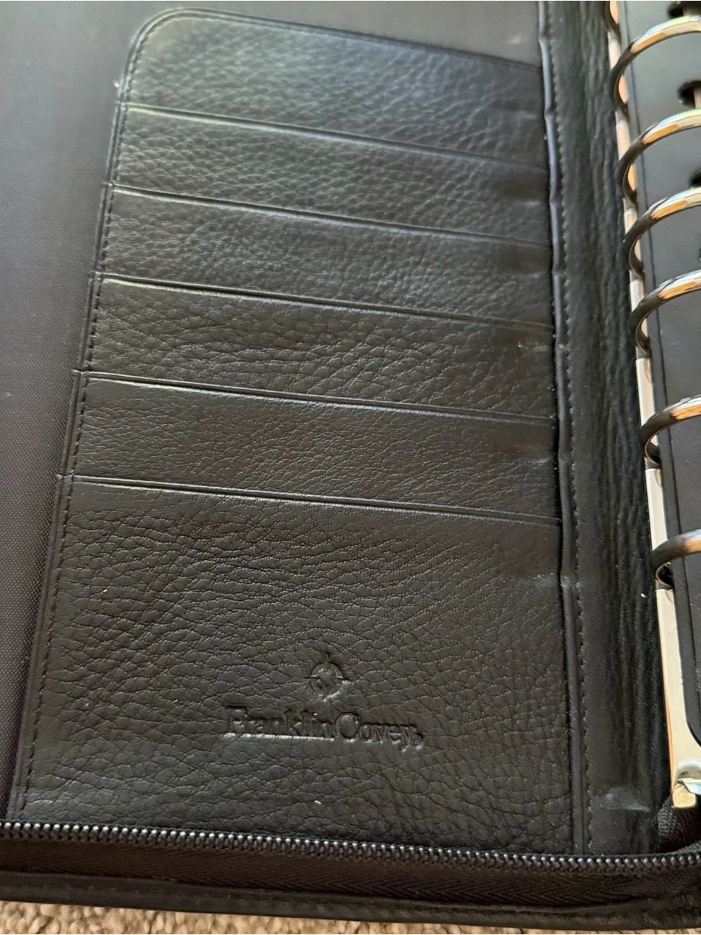 Franklin Covey Black Nappa Classic Leather Planner 7-Ring Binder Organizer Zip